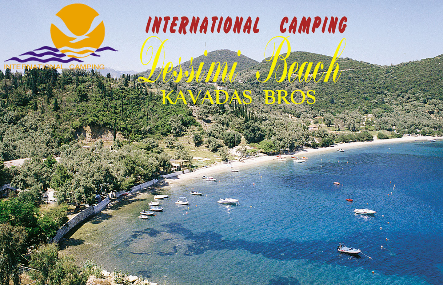 Tents and campers set up in shady spots right next to the calm waters of Desimi Bay at Camping Desimi Beach.