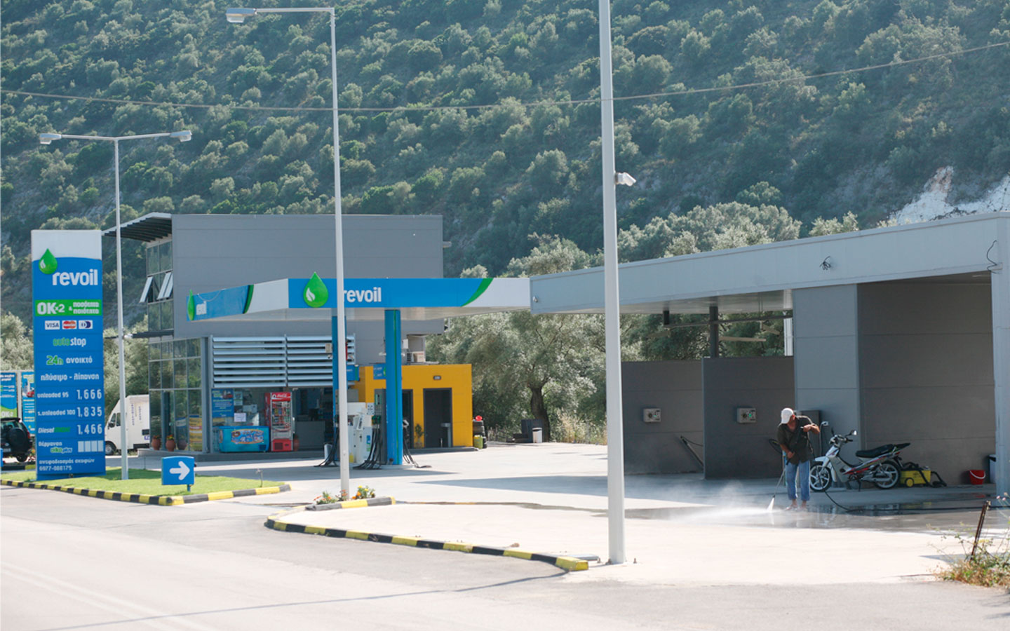The Revoil gas station in Vlycho, Lefkada, offering a range of fuel gas-stations.